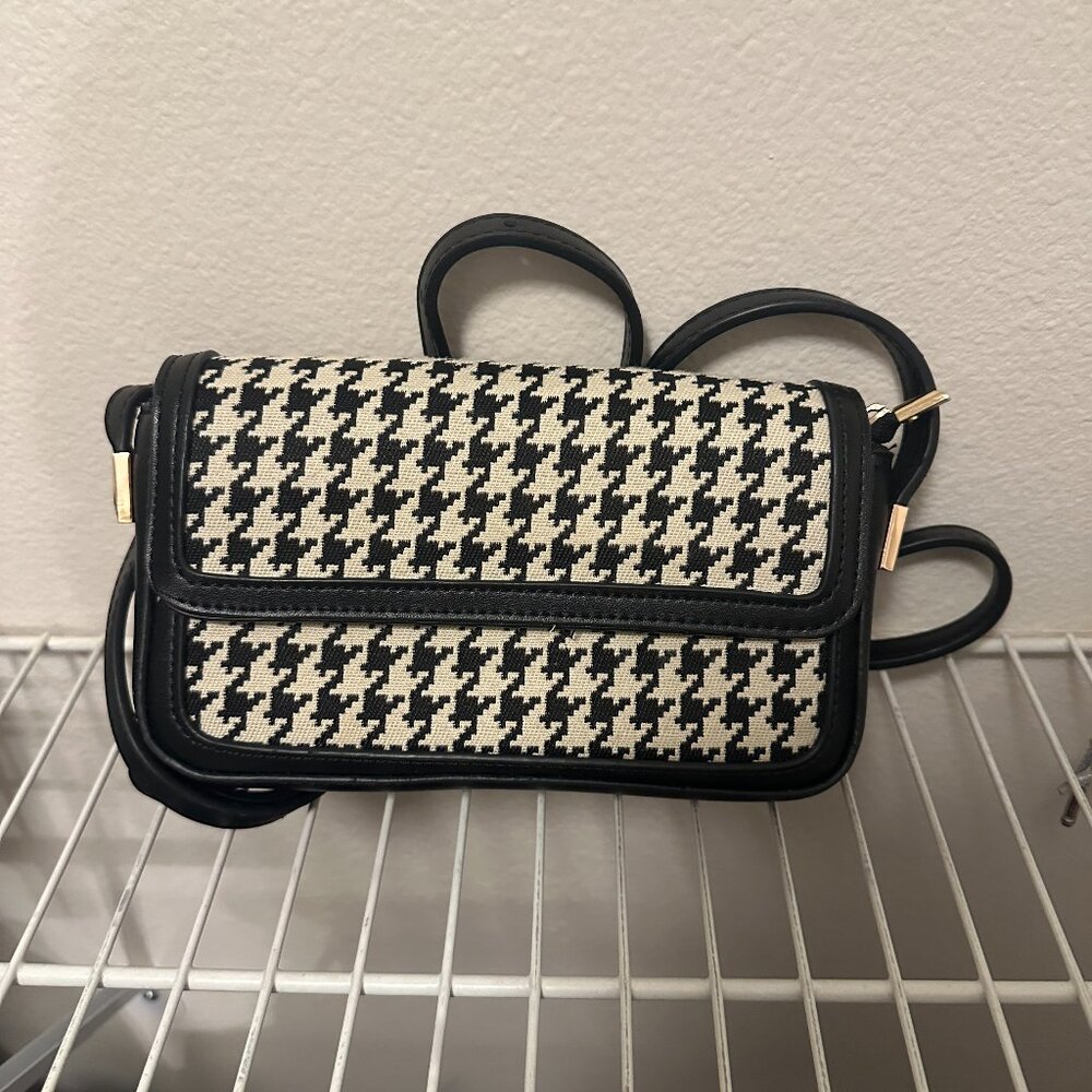 Houndstooth Leather Crossbody Bag Women